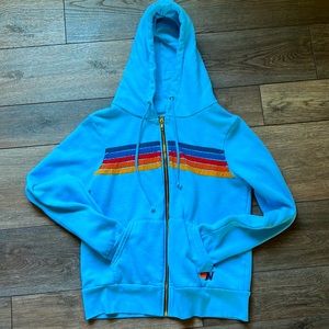 Aviator Nation 5 Stripe relaxed zip hoodie Sky 2